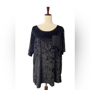 Evri Black Crushed Velvet Stretch Short Sleeve Top Plus Size 2X